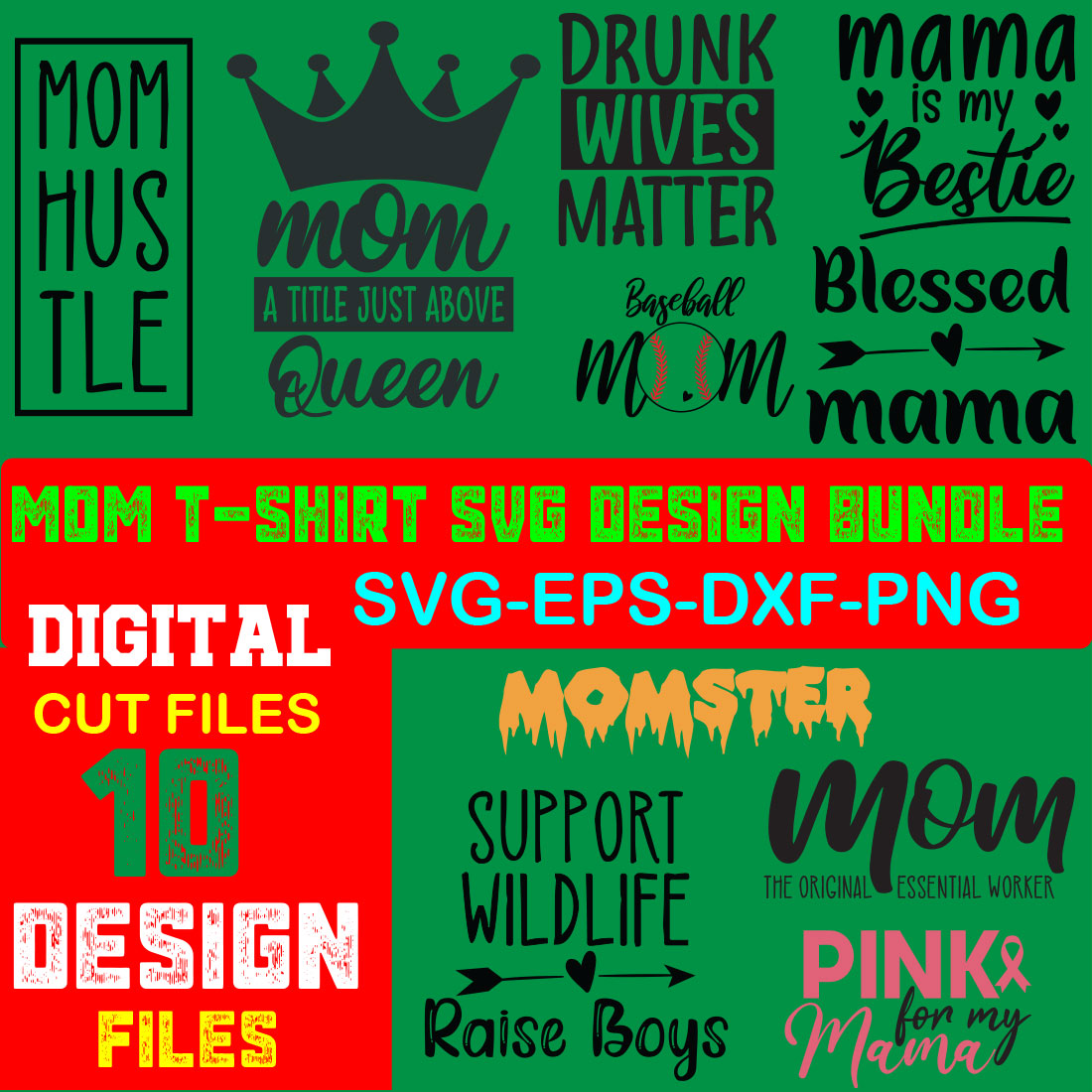 Mom T-shirt Design SVG Bundle cover image.