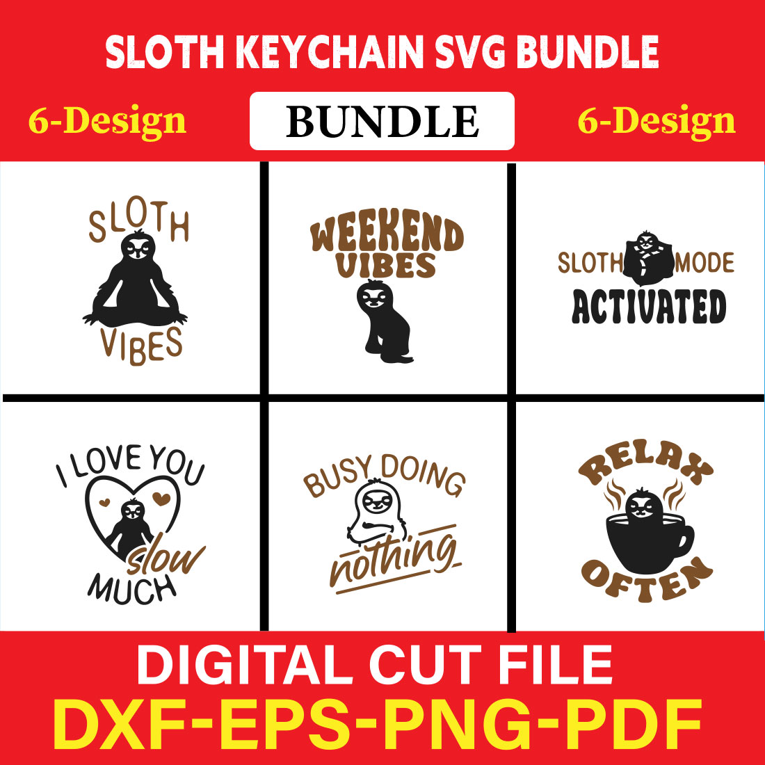 Sloth Keychain T-shirt Design Bundle Vol-1 cover image.