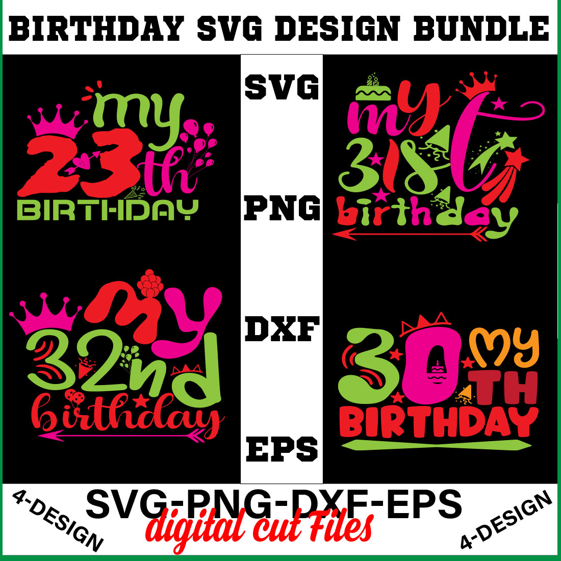 birthday svg design bundle Happy birthday svg bundle hand lettered birthday svg birthday party svg Volume-08 cover image.