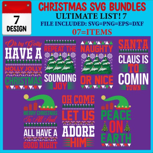 Ultimate List! Christmas SVG 07 T-shirt Design Bundle cover image.