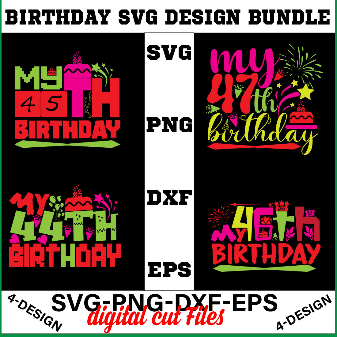 birthday svg design bundle Happy birthday svg bundle hand lettered birthday svg birthday party svg Volume-12 cover image.