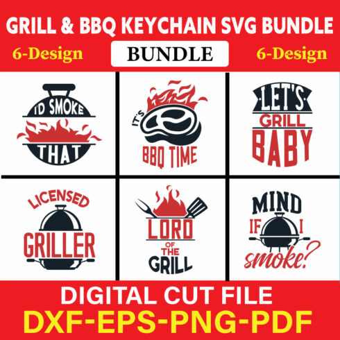 Grill & BBQ Keychain T-shirt Design Bundle Vol-3 cover image.