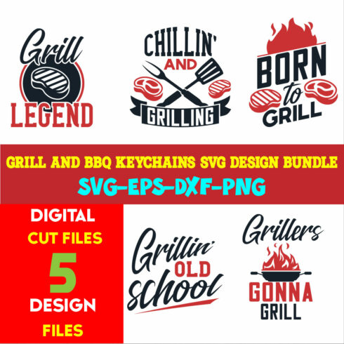 Grill and BBQ Keychains T-shirt Design Bundle Volume-02 cover image.