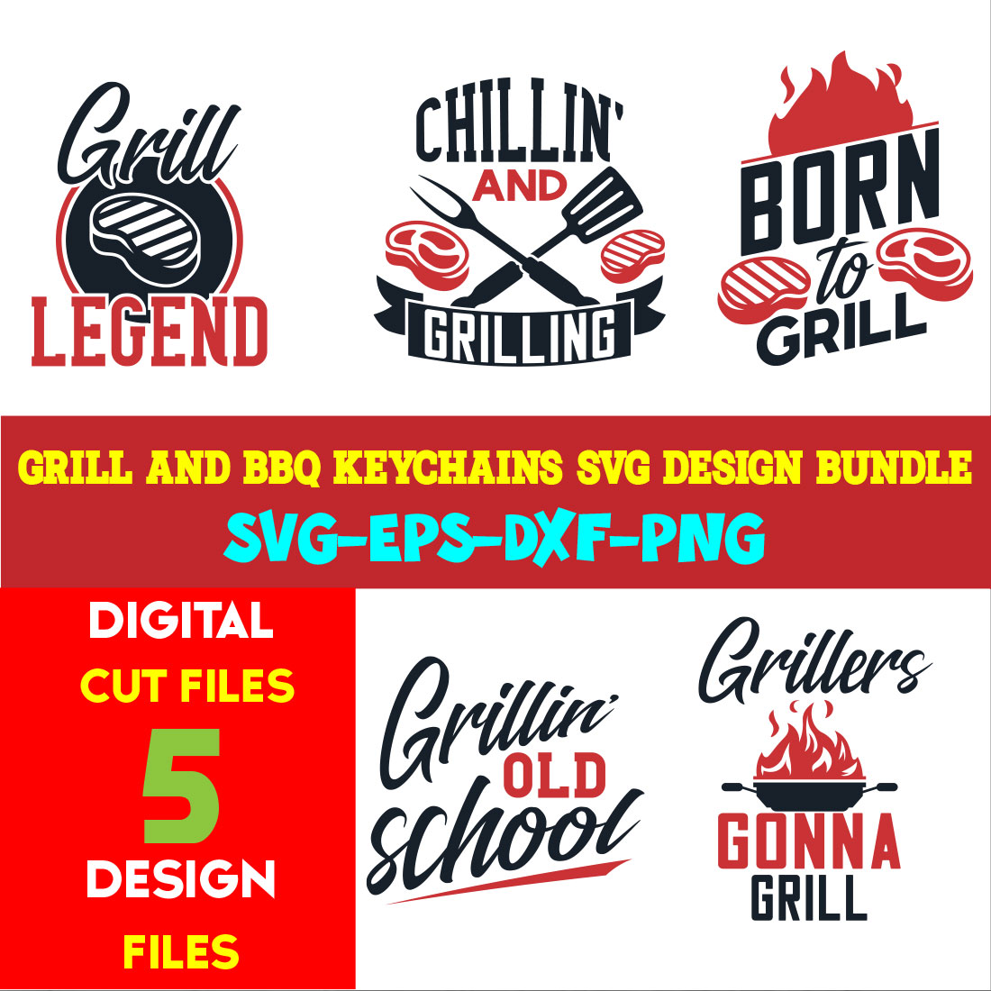 Grill and BBQ Keychains T-shirt Design Bundle Volume-02 cover image.