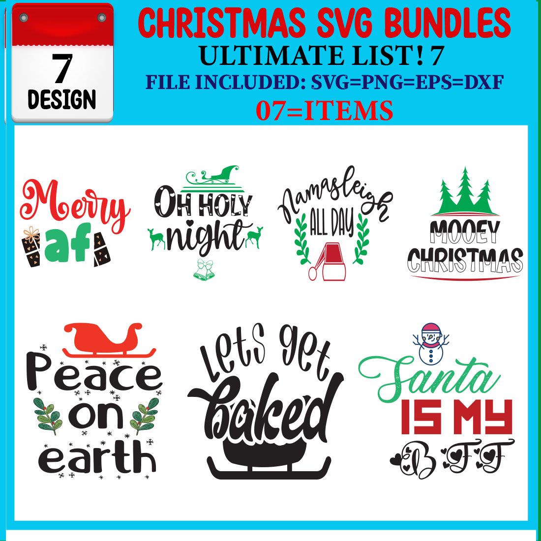 Ultimate List! Christmas SVG 07 T-shirt Design Bundle cover image.