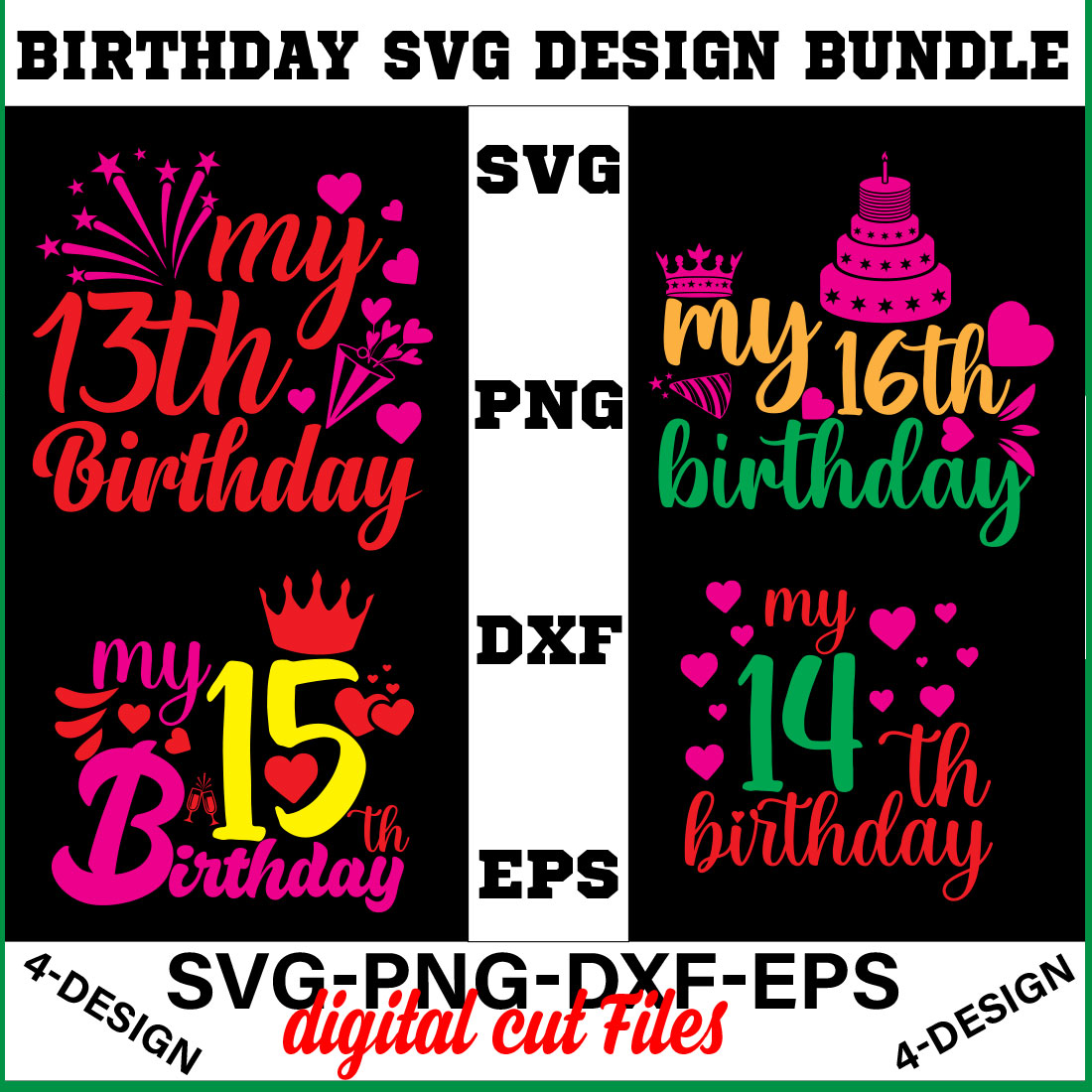 birthday svg design bundle Happy birthday svg bundle hand lettered birthday svg birthday party svg Volume-04 cover image.