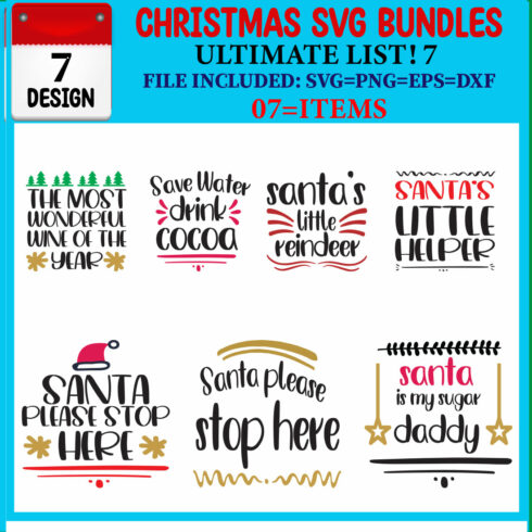 Ultimate List! Christmas SVG 07 T-shirt Design Bundle cover image.