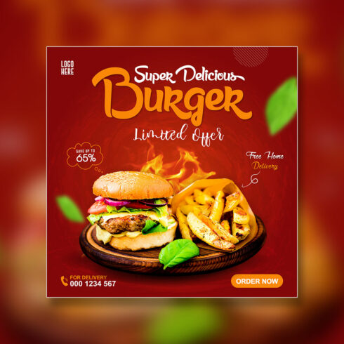 fast food or burger sale social media promotion template cover image.