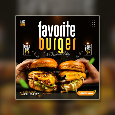 special burger sale social media ads or post template cover image.