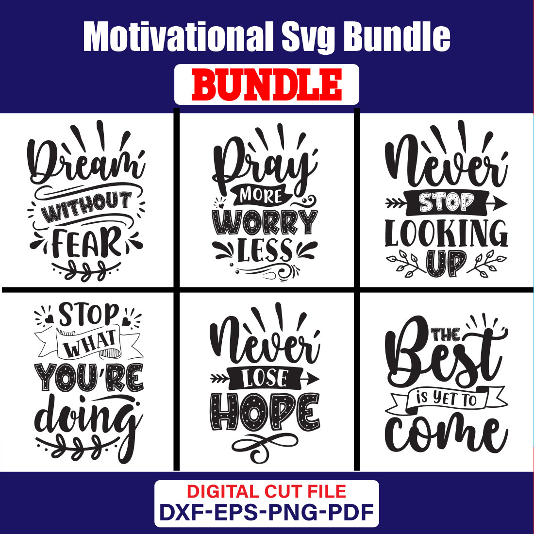 Motivational SVG T-shirt Design Bundle Vol-21 cover image.