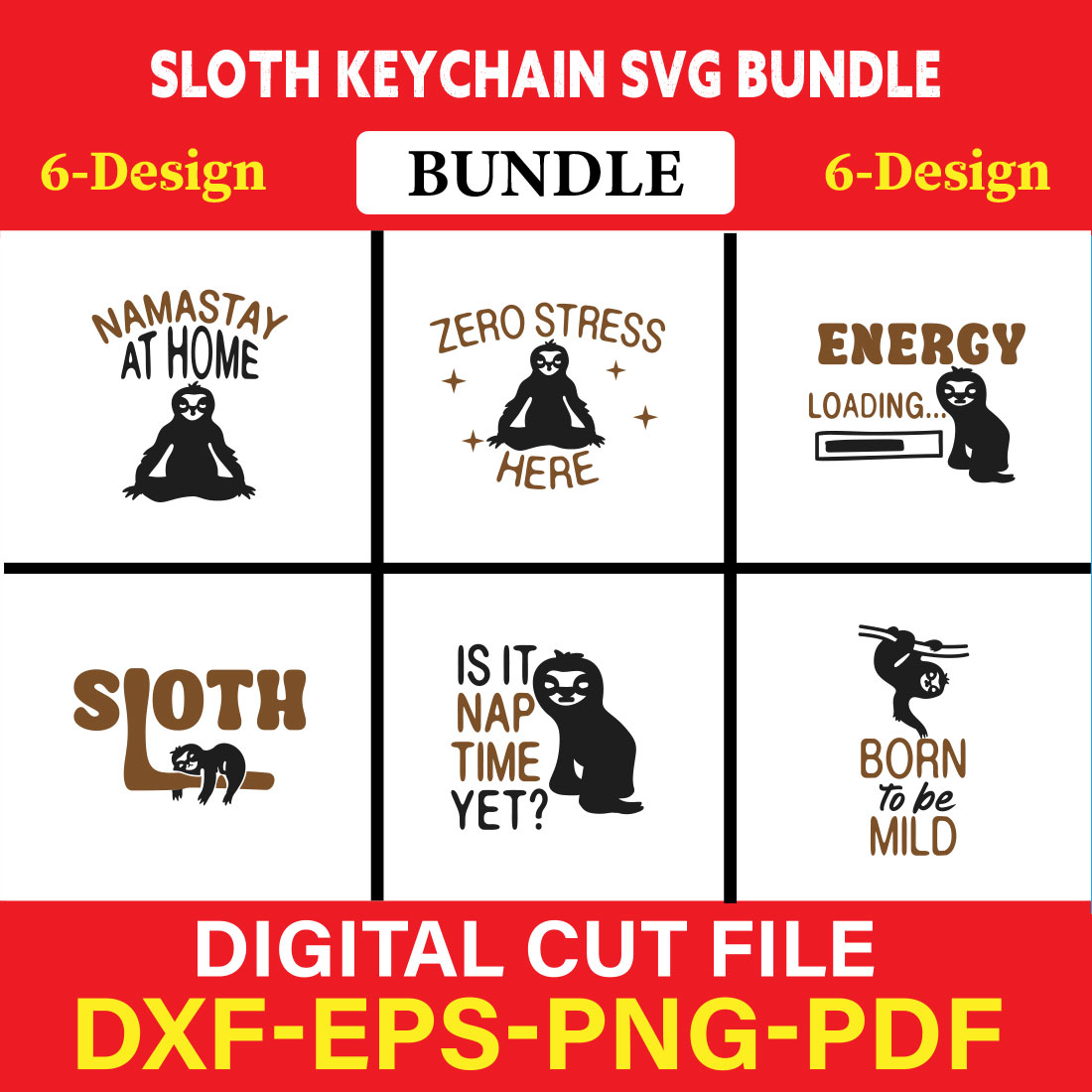 Sloth Keychain T-shirt Design Bundle Vol-2 cover image.