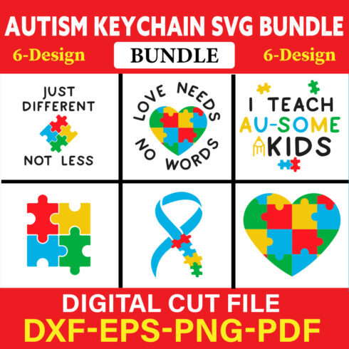 Autism Awareness Keychain T-shirt Design Bundle Vol-1 cover image.