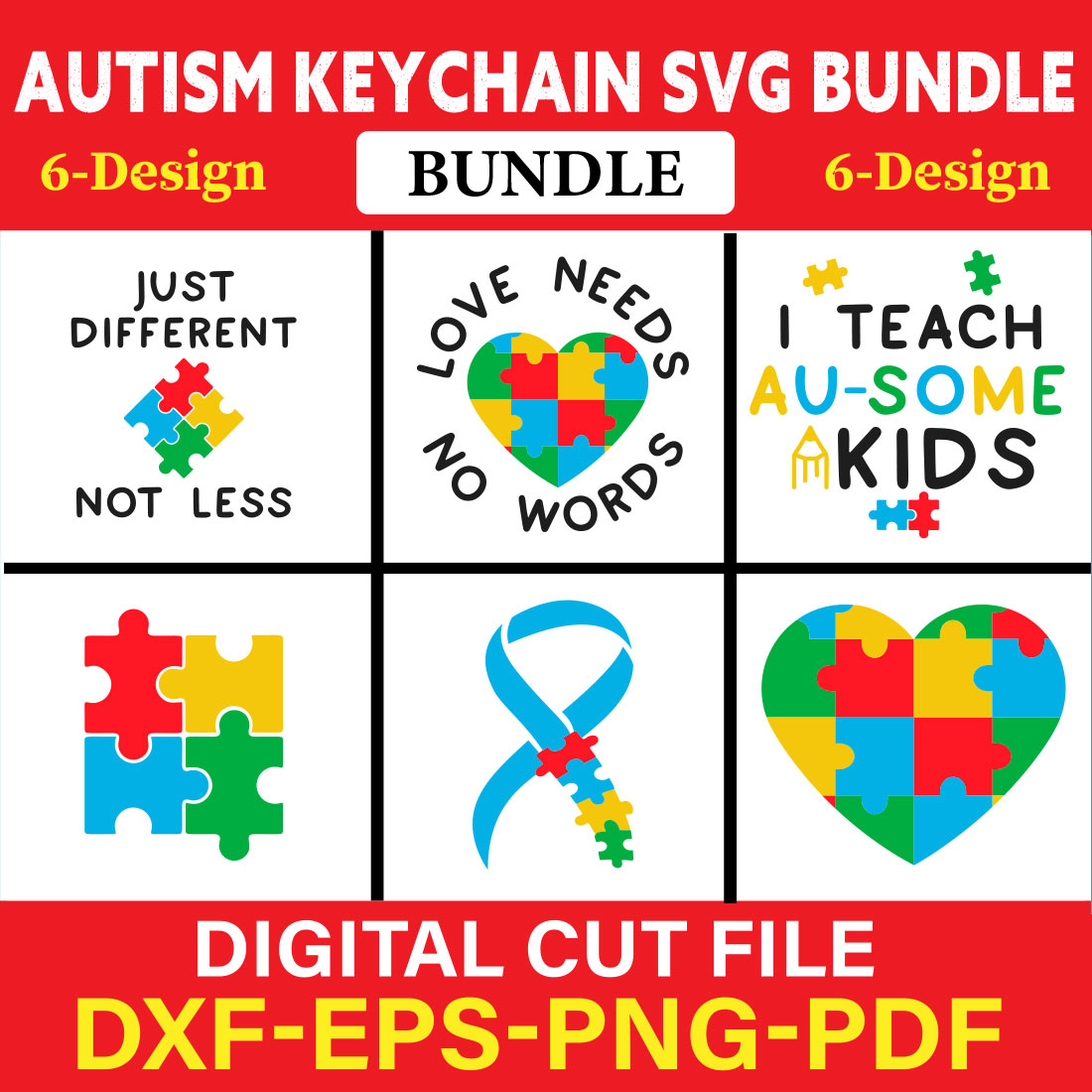 Autism Awareness Keychain T-shirt Design Bundle Vol-1 cover image.