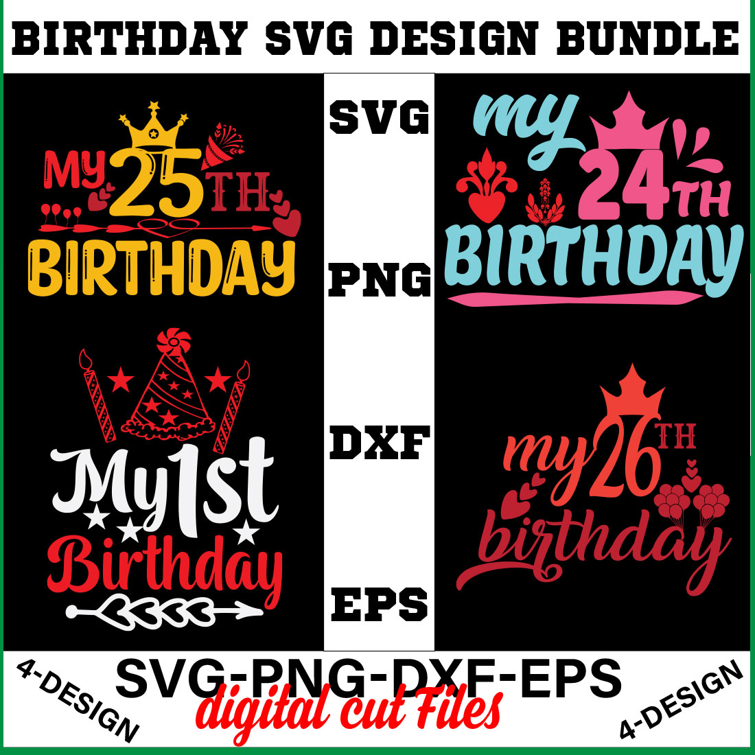 birthday svg design bundle Happy birthday svg bundle hand lettered birthday svg birthday party svg Volume-23 cover image.