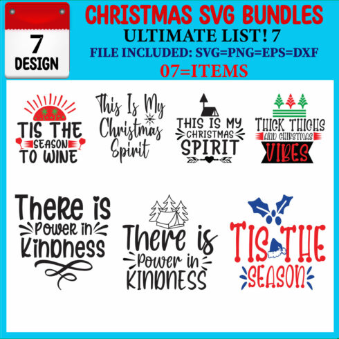 Ultimate List! Christmas SVG 07 T-shirt Design Bundle cover image.