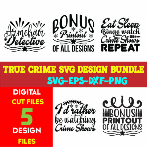 True Crime T-shirt Design Bundle Volume-01 cover image.