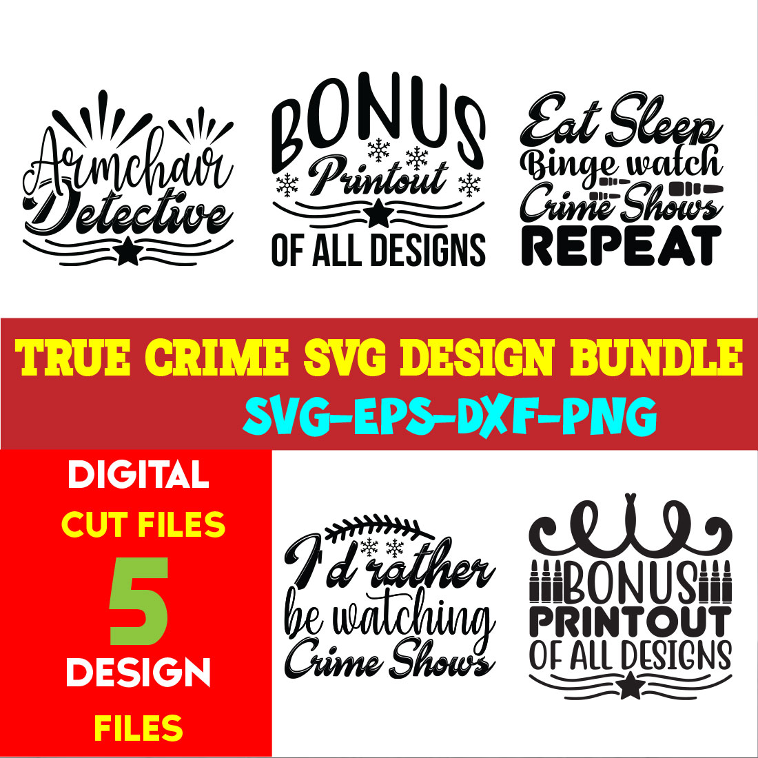 True Crime T-shirt Design Bundle Volume-01 cover image.