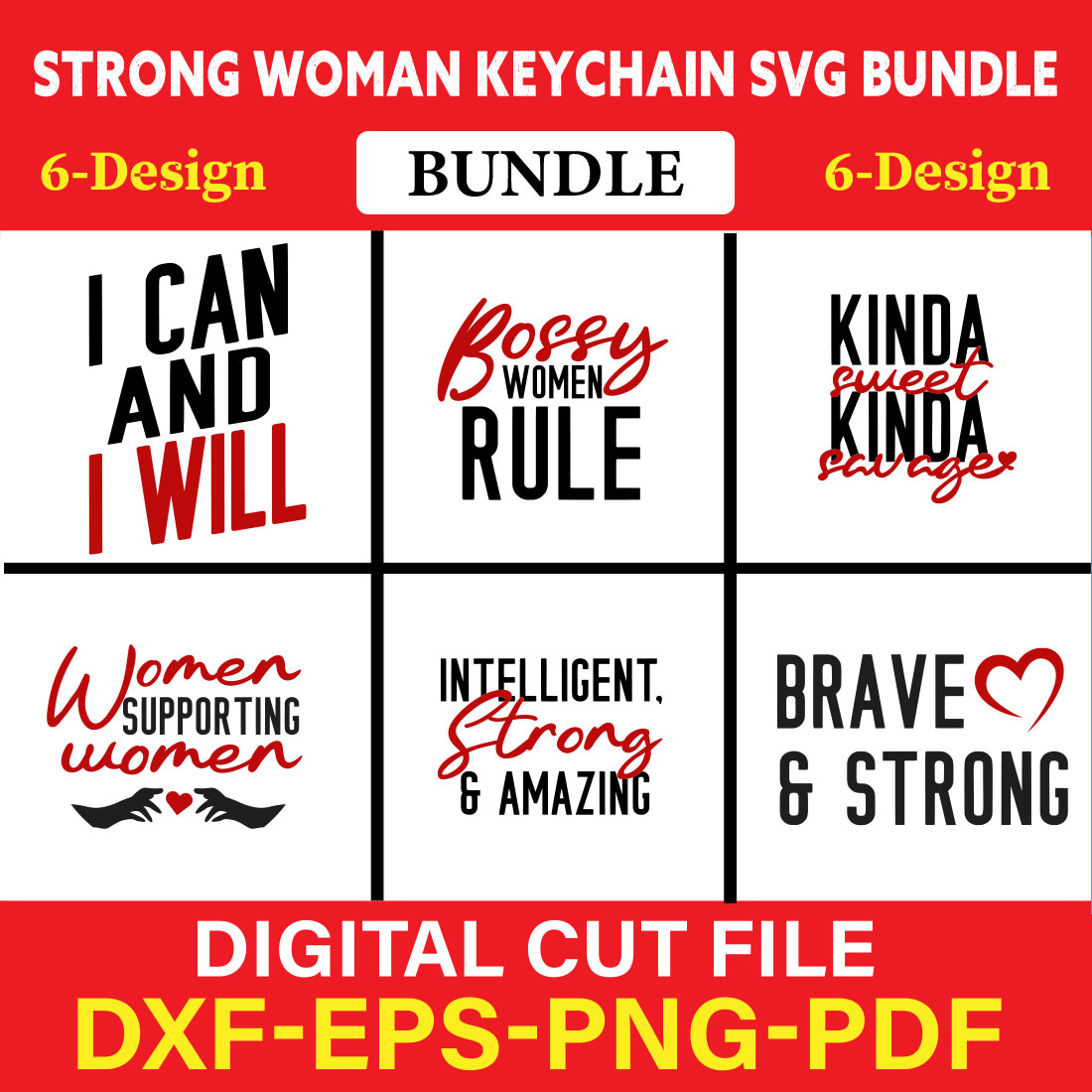 Strong Woman Keychain T-shirt Design Bundle Vol-1 cover image.