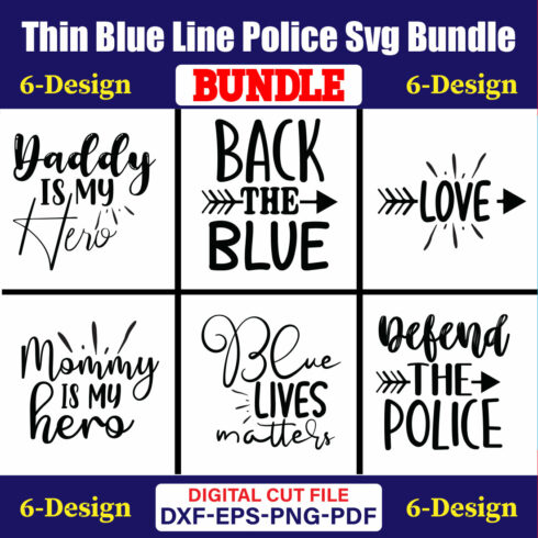 Thin Blue Line Police T-shirt Design Bundle Vol-01 cover image.