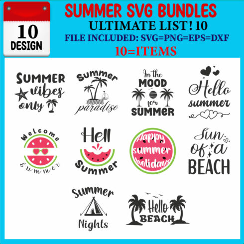 Summer SVG 10 T-shirt Design Bundle cover image.