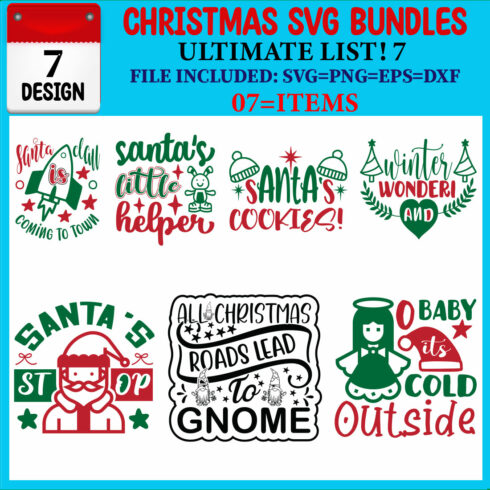 Ultimate List! Christmas SVG 07 T-shirt Design Bundle cover image.