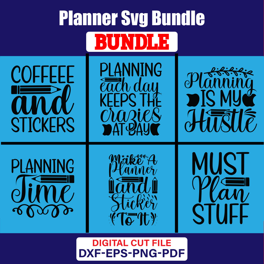 Planner SVG T-shirt Design Bundle Vol-02 cover image.