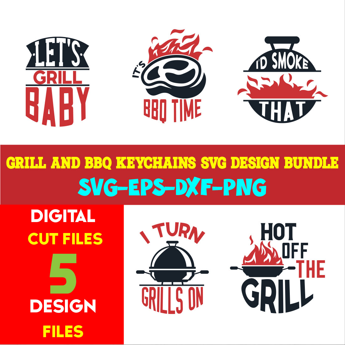 Grill and BBQ Keychains T-shirt Design Bundle Volume-03 cover image.