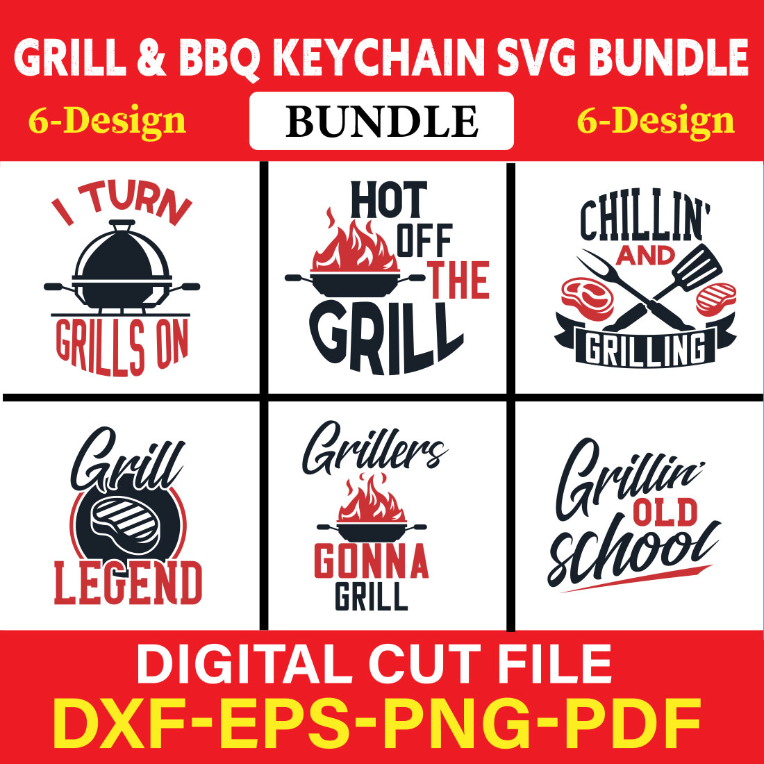 Grill & BBQ Keychain T-shirt Design Bundle Vol-2 cover image.