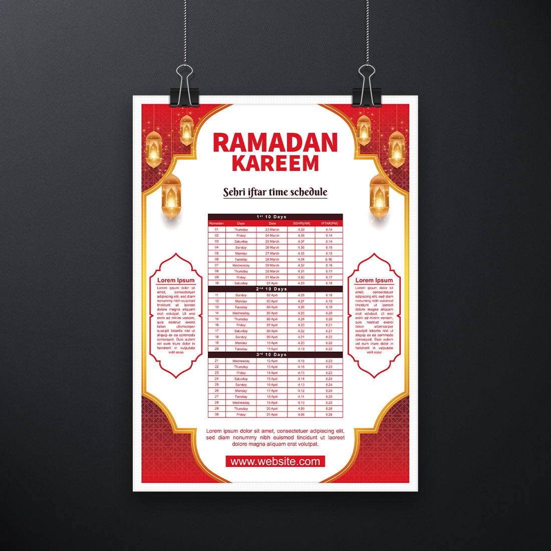 Realistic Ramadan calendar template cover image.