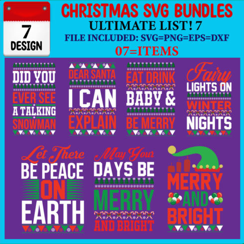 Ultimate List! Christmas SVG 07 T-shirt Design Bundle cover image.