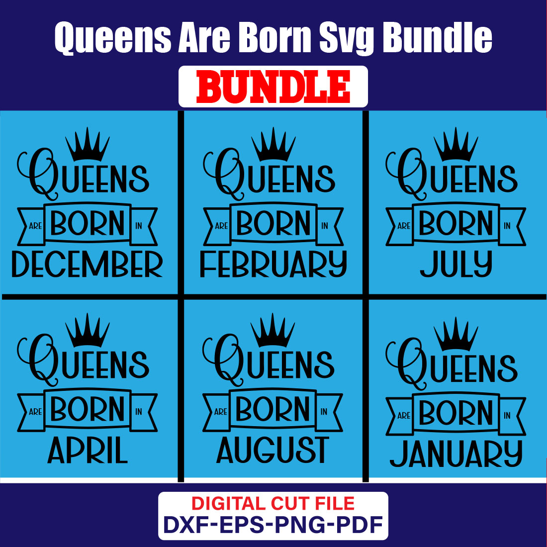 Queens Are Born SVG T-shirt Design Bundle Vol-01 cover image.