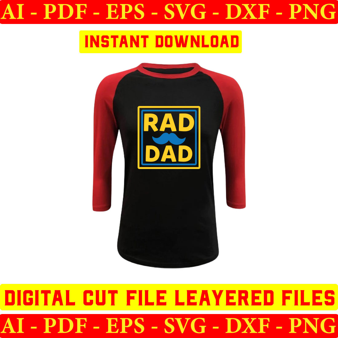 Black and red shirt with the words rad dad on it.