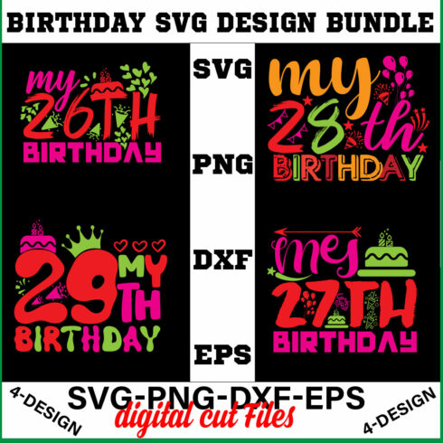 birthday svg design bundle Happy birthday svg bundle hand lettered birthday svg birthday party svg Volume-07 cover image.