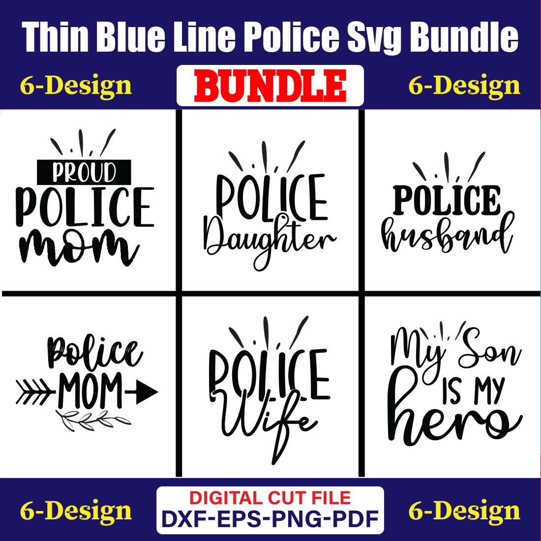 Thin Blue Line Police T-shirt Design Bundle Vol-02 cover image.