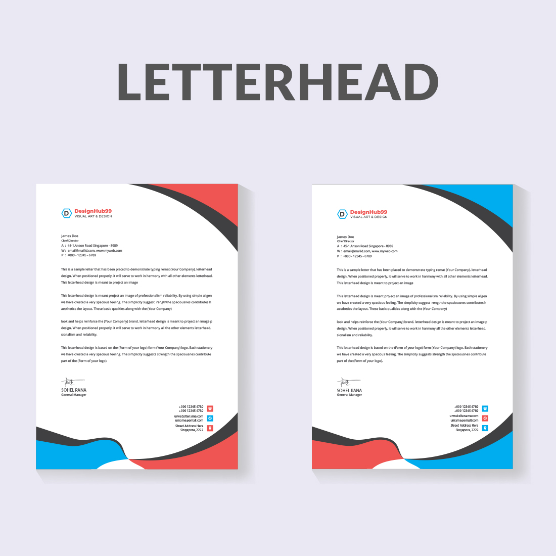 corporate modern business letterhead design template with yellow, blue and red color creative modern letterhead design template for your project letter head, letterhead, business letterhead design preview image.