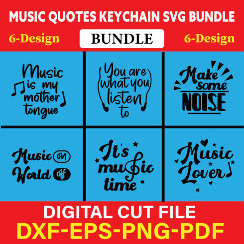 Music Quotes Keychain T-shirt Design Bundle Vol-3 cover image.