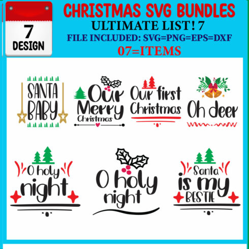 Ultimate List! Christmas SVG 07 T-shirt Design Bundle cover image.