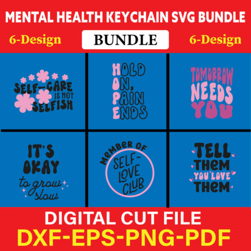 Mental Health Keychain T-shirt Design Bundle Vol-1 cover image.