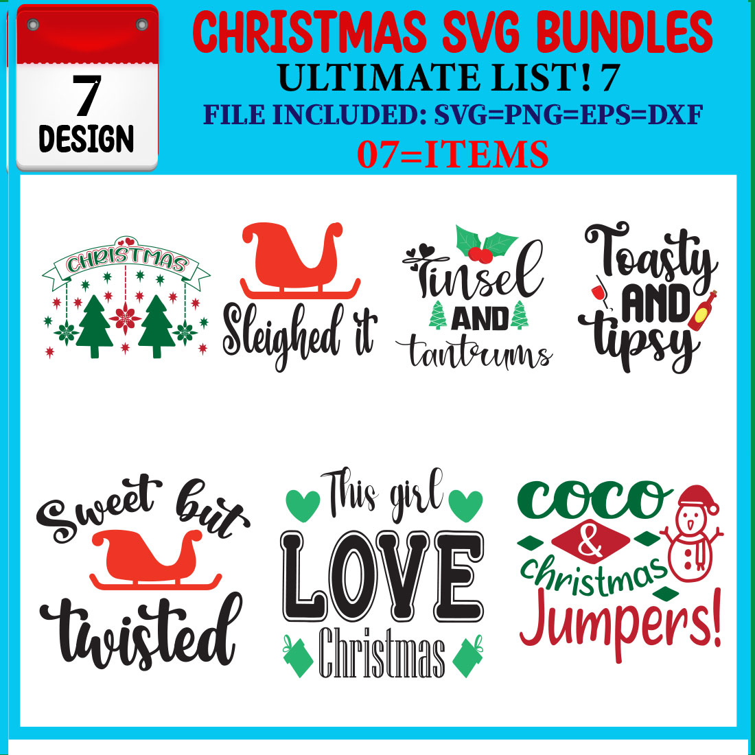 Ultimate List! Christmas SVG 07 T-shirt Design Bundle cover image.