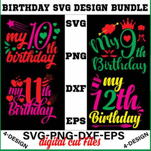 birthday svg design bundle Happy birthday svg bundle hand lettered birthday svg birthday party svg Volume-03 cover image.