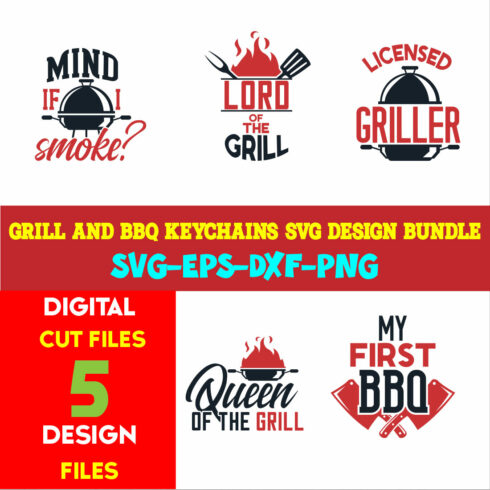 Grill and BBQ Keychains T-shirt Design Bundle Volume-04 cover image.