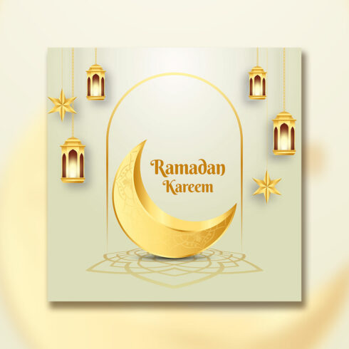 Islamic Holy Month of Ramadan Mubarak vector design with Ramadan moon and Islamic background cover image.