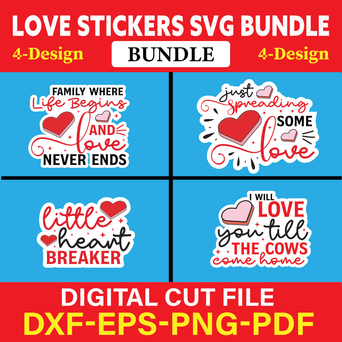 Love Stickers T-shirt Design Bundle Vol-3 cover image.