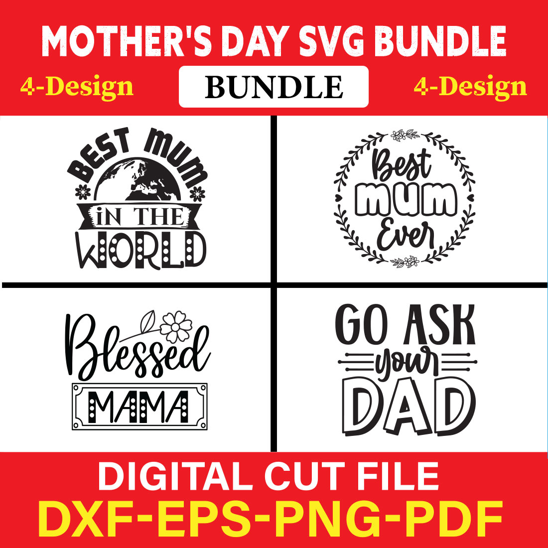 Mother's Day SVG T-shirt Design Bundle Vol-34 cover image.