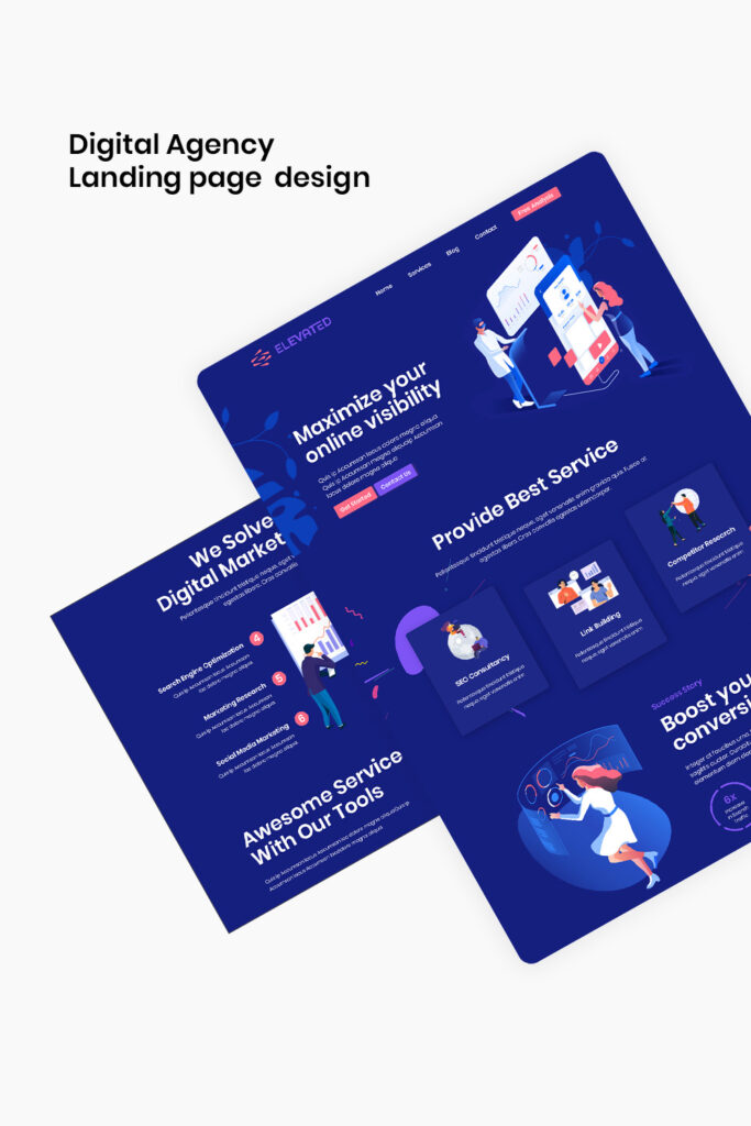 Digital agency landing page PSD & XD template - MasterBundles