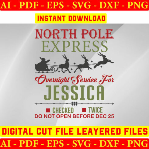 North Pole Express Overnight Service For Jessica Checked Twice Do Not Open Before Dec 25 cover image.