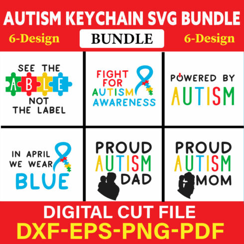 Autism Awareness Keychain T-shirt Design Bundle Vol-2 cover image.