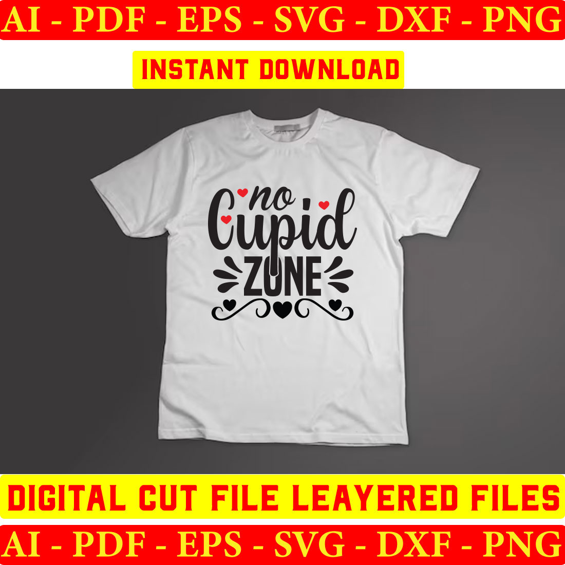 T - shirt with the words no cupid zone on it.