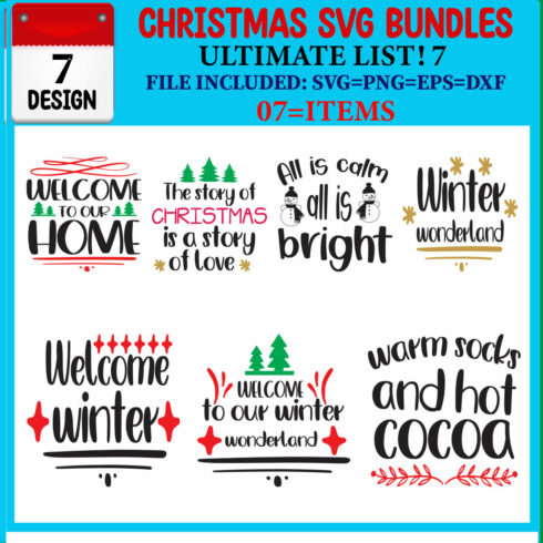 Ultimate List! Christmas SVG 07 T-shirt Design Bundle cover image.