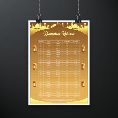 Ramadan Kareem Islamic calendar template and sehri ifter time schedule cover image.